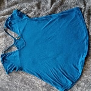 Peyton Jensen teal open shoulder cap sleeve top